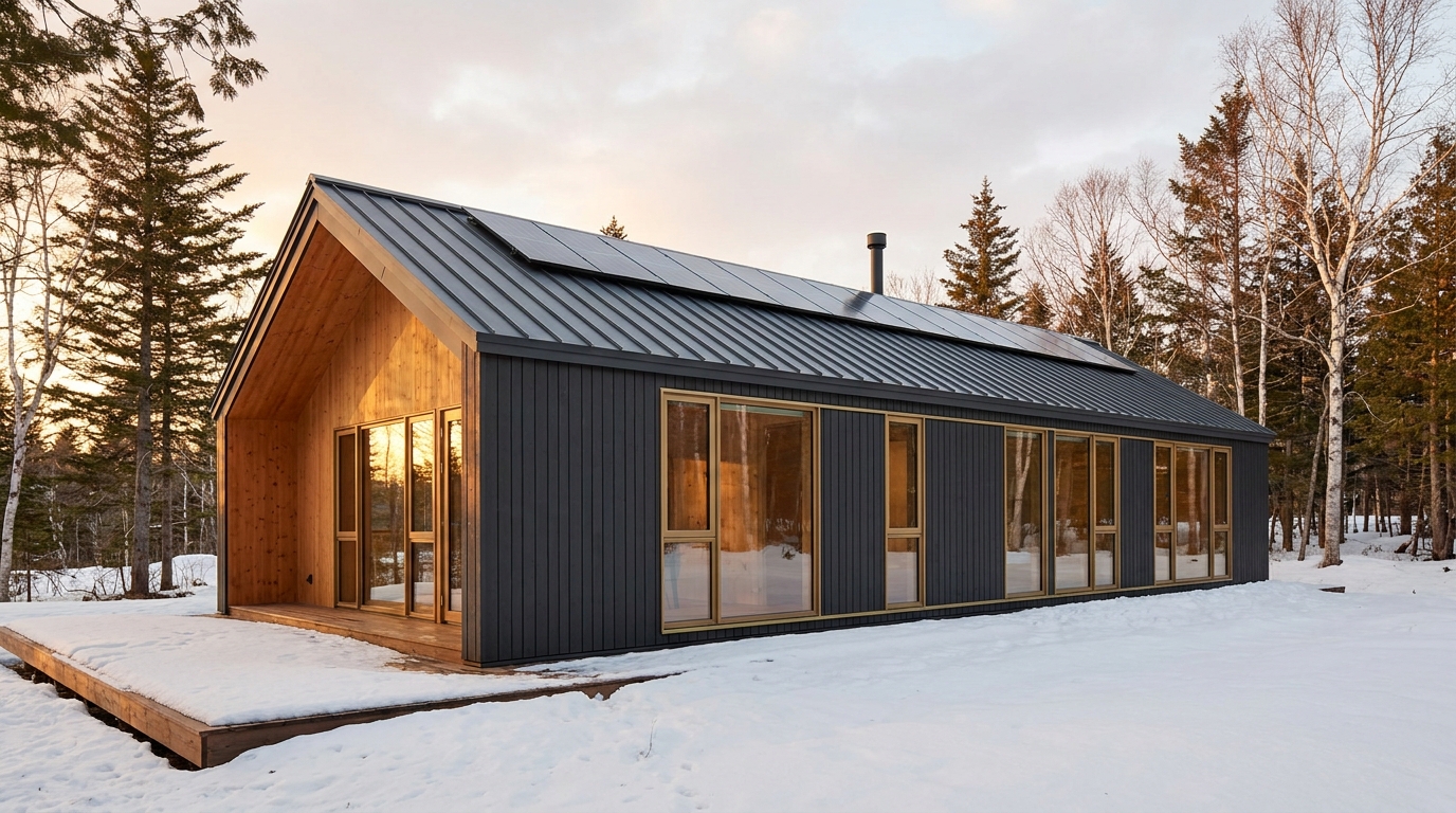 東の小屋 外観 — AI render based on BIM specs