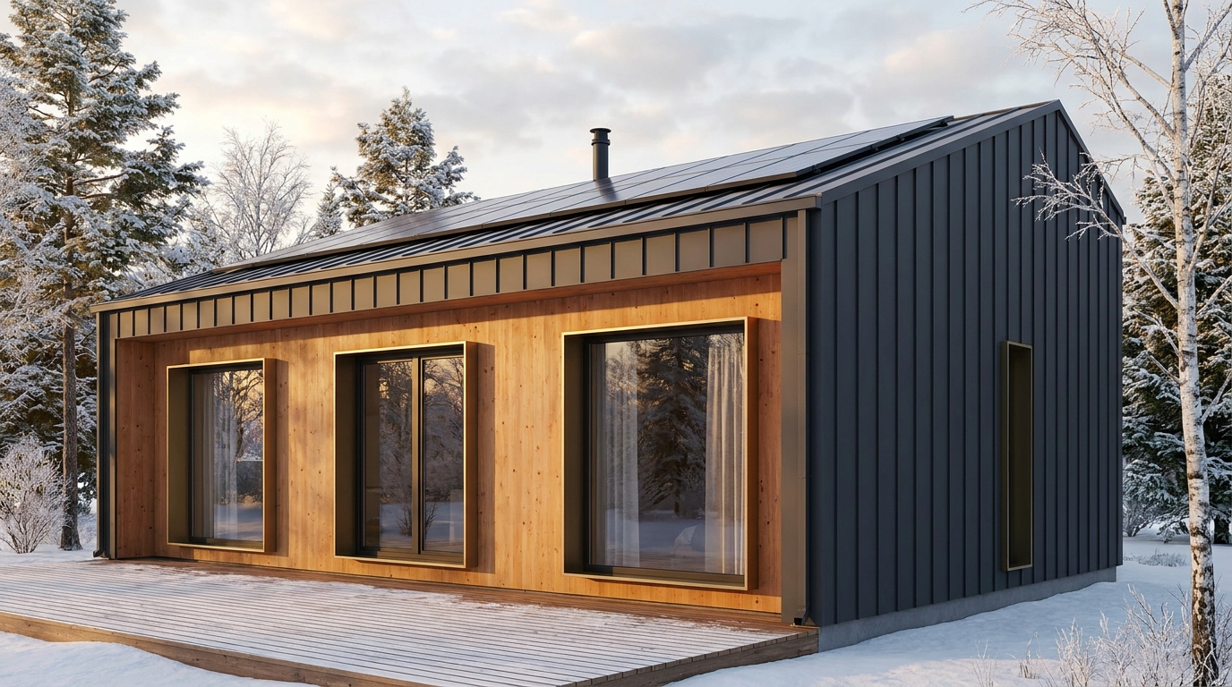 森の小屋 外観 — AI render based on BIM specs