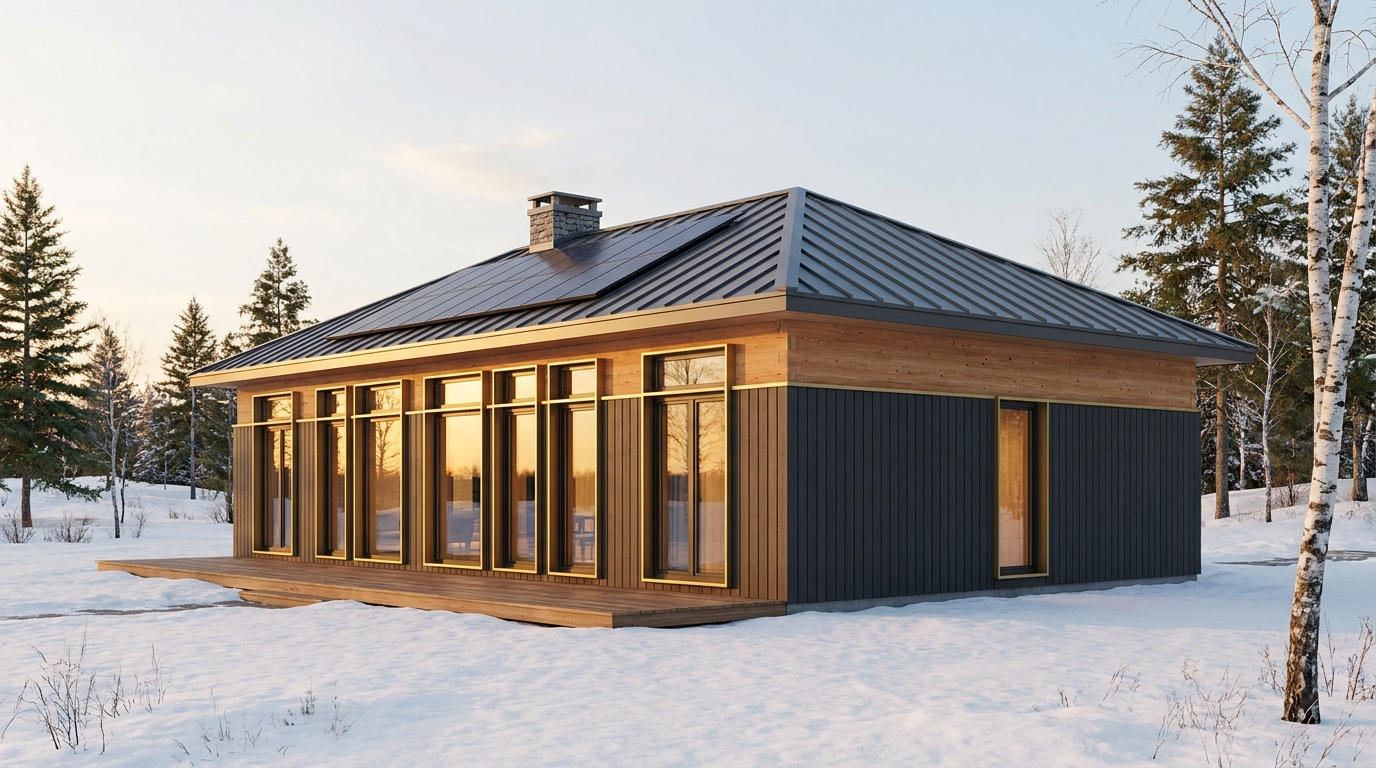 東の家 外観 — AI render based on BIM specs