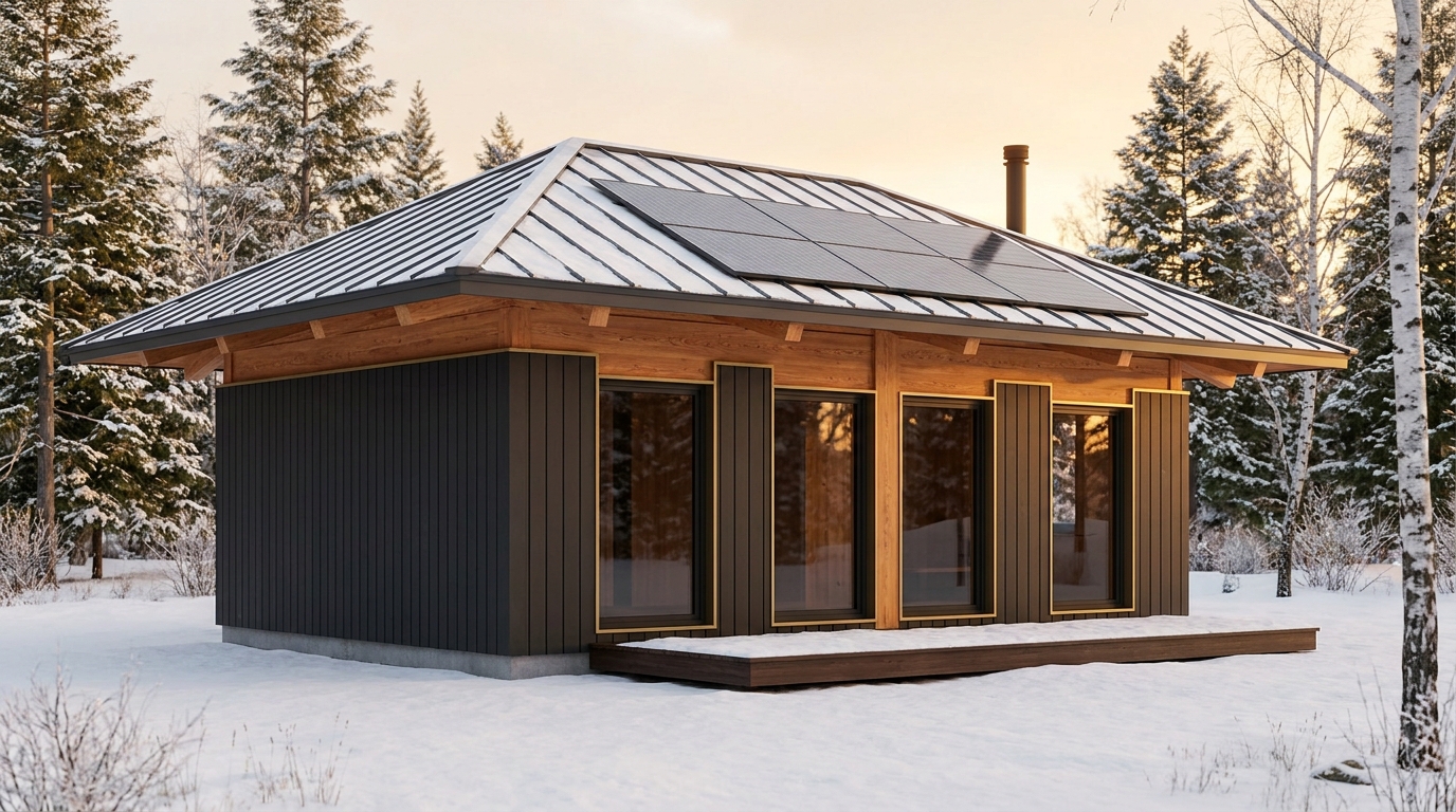 森の小屋 外観 — AI render based on BIM specs