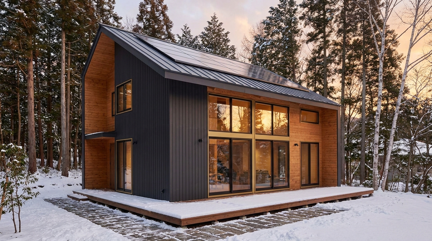 月の庵 外観 — AI render based on BIM specs