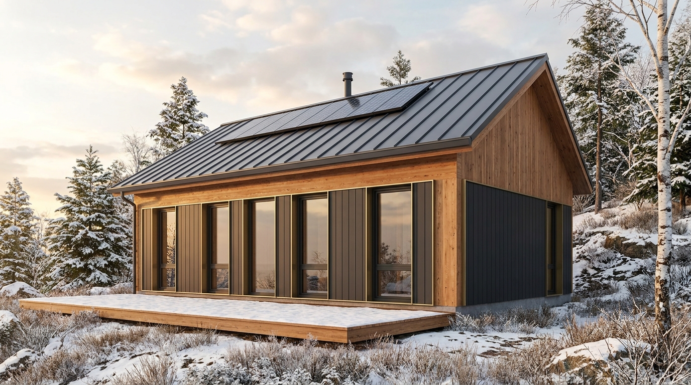 西の巣 外観 — AI render based on BIM specs