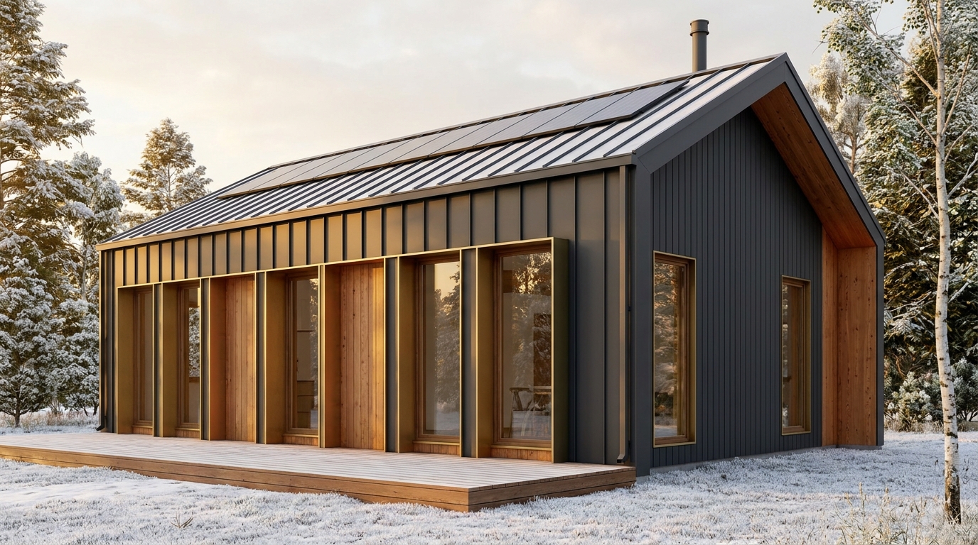 西の小屋 外観 — AI render based on BIM specs