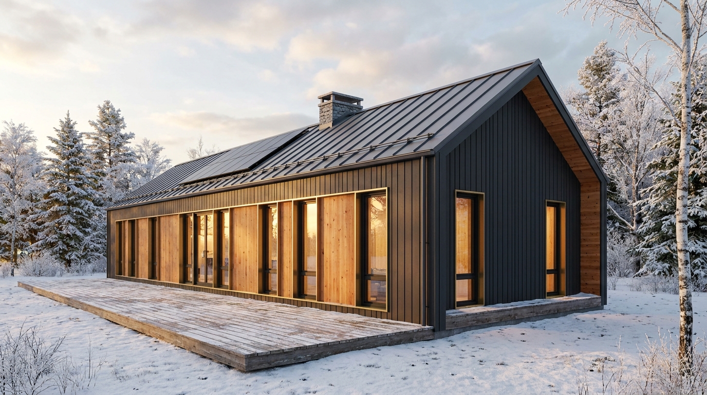 雨の小屋 外観 — AI render based on BIM specs