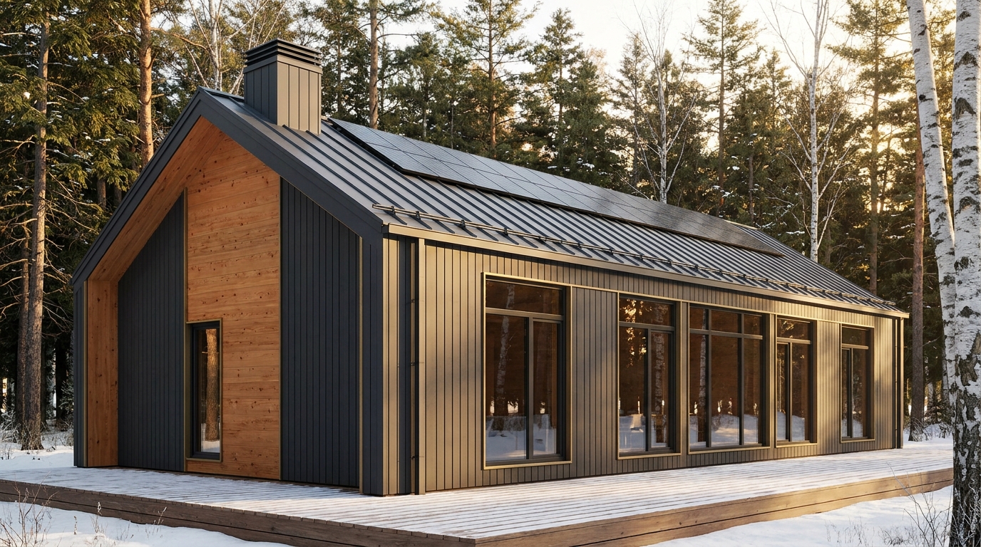 森の小屋 外観 — AI render based on BIM specs