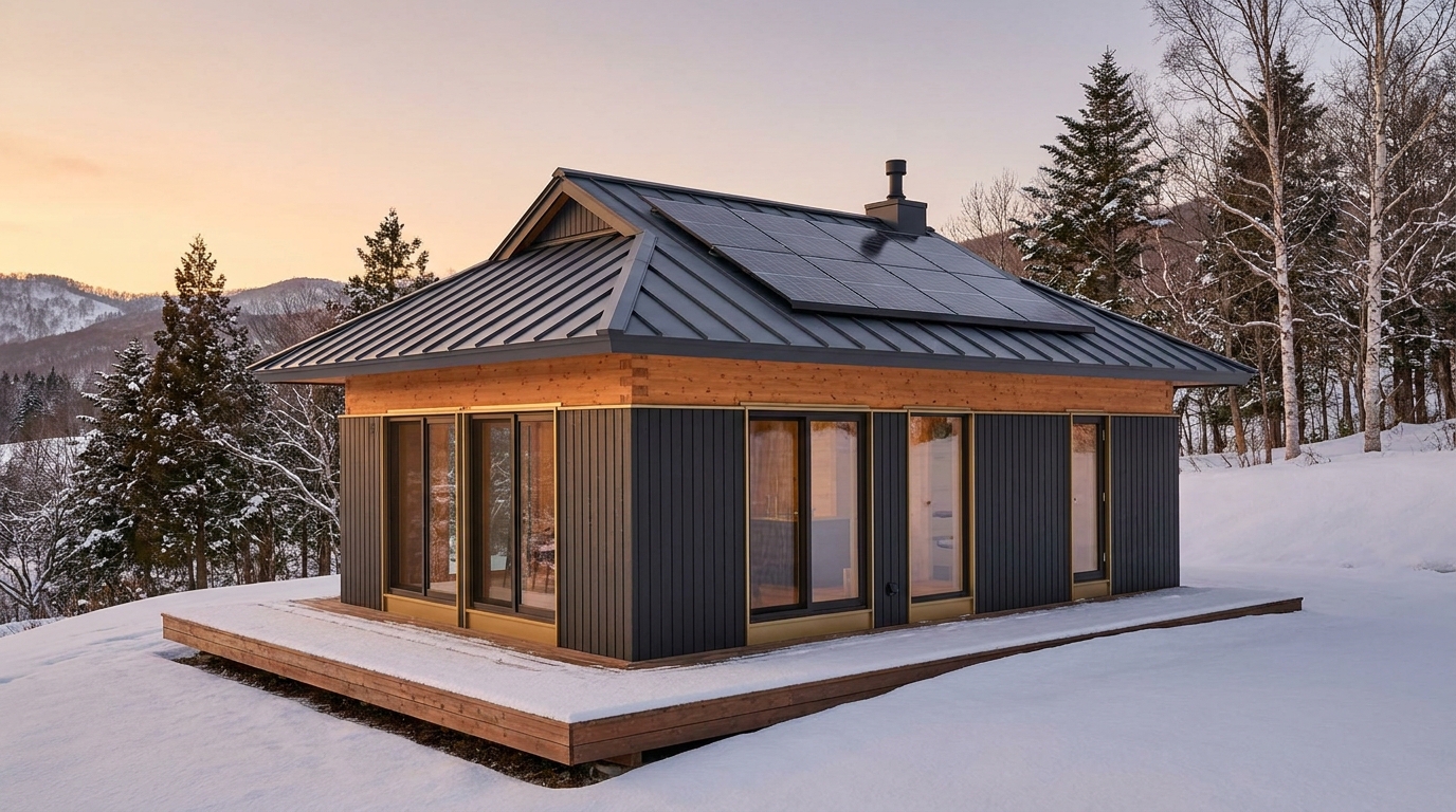 風の小屋 外観 — AI render based on BIM specs