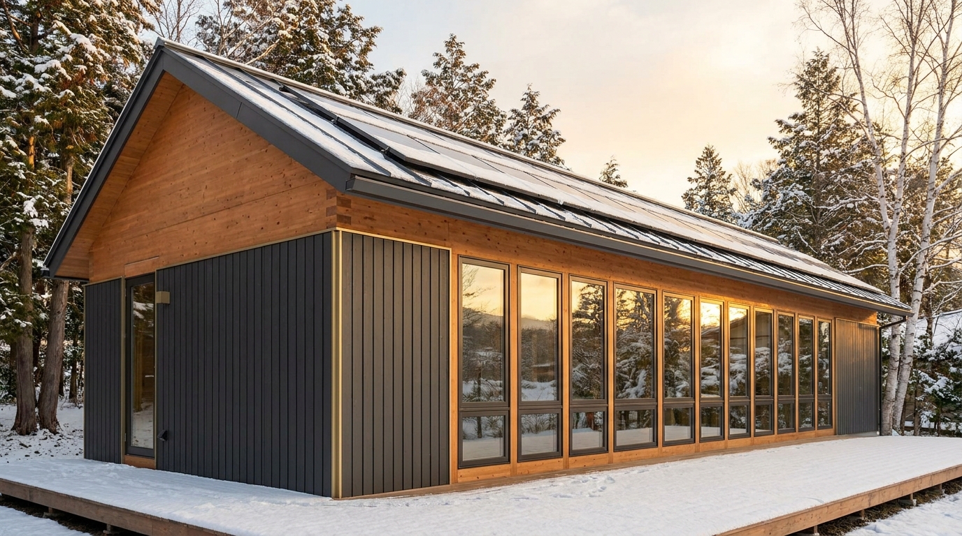 雪の砦 外観 — AI render based on BIM specs