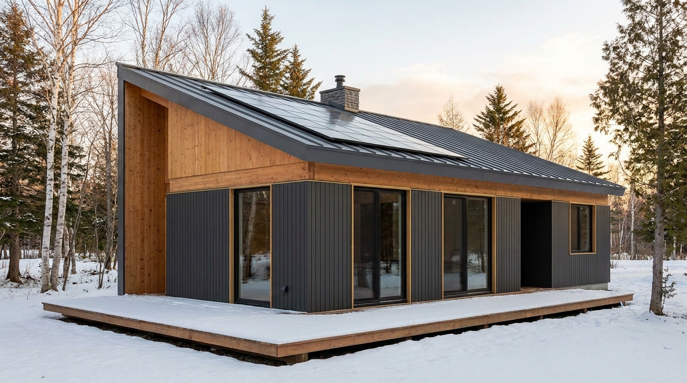 雪の小屋 外観 — AI render based on BIM specs
