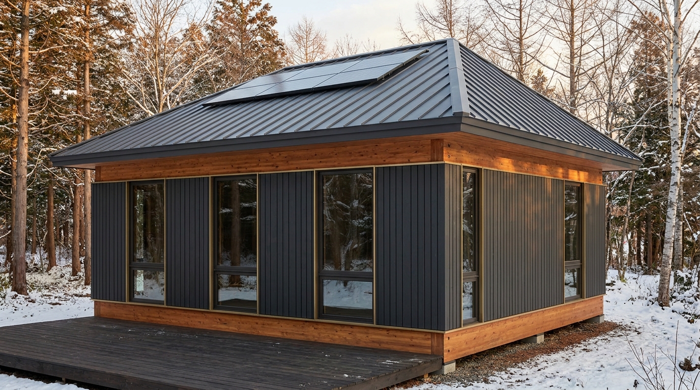 雪の家 外観 — AI render based on BIM specs