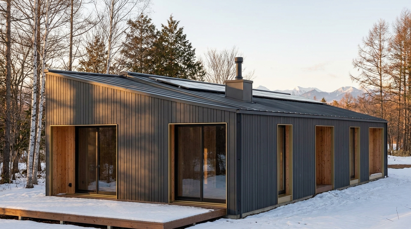 西の小屋 外観 — AI render based on BIM specs