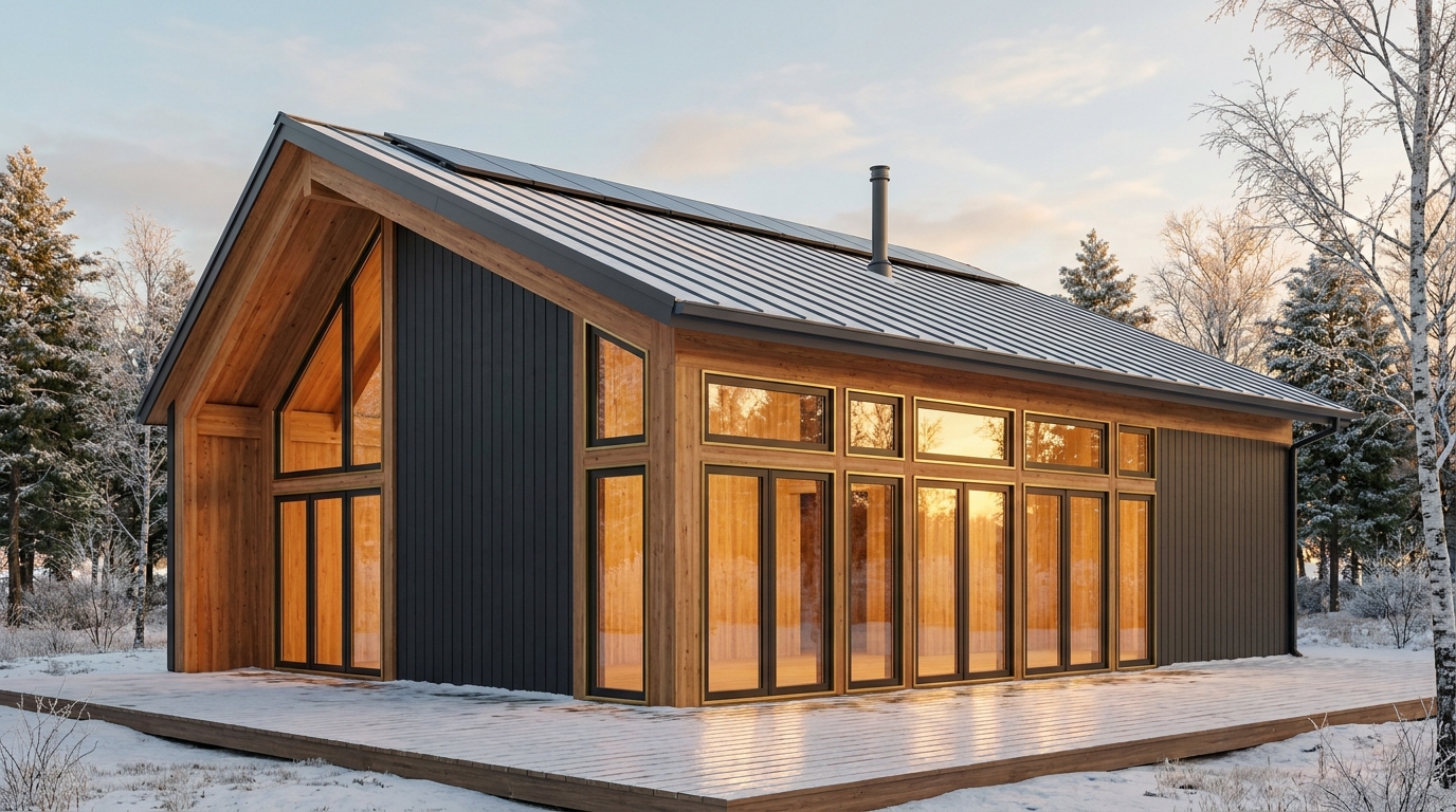 陽の小屋 外観 — AI render based on BIM specs