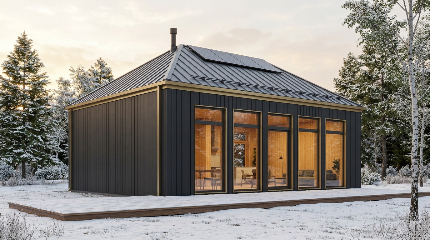 西の小屋 外観 — AI render based on BIM specs