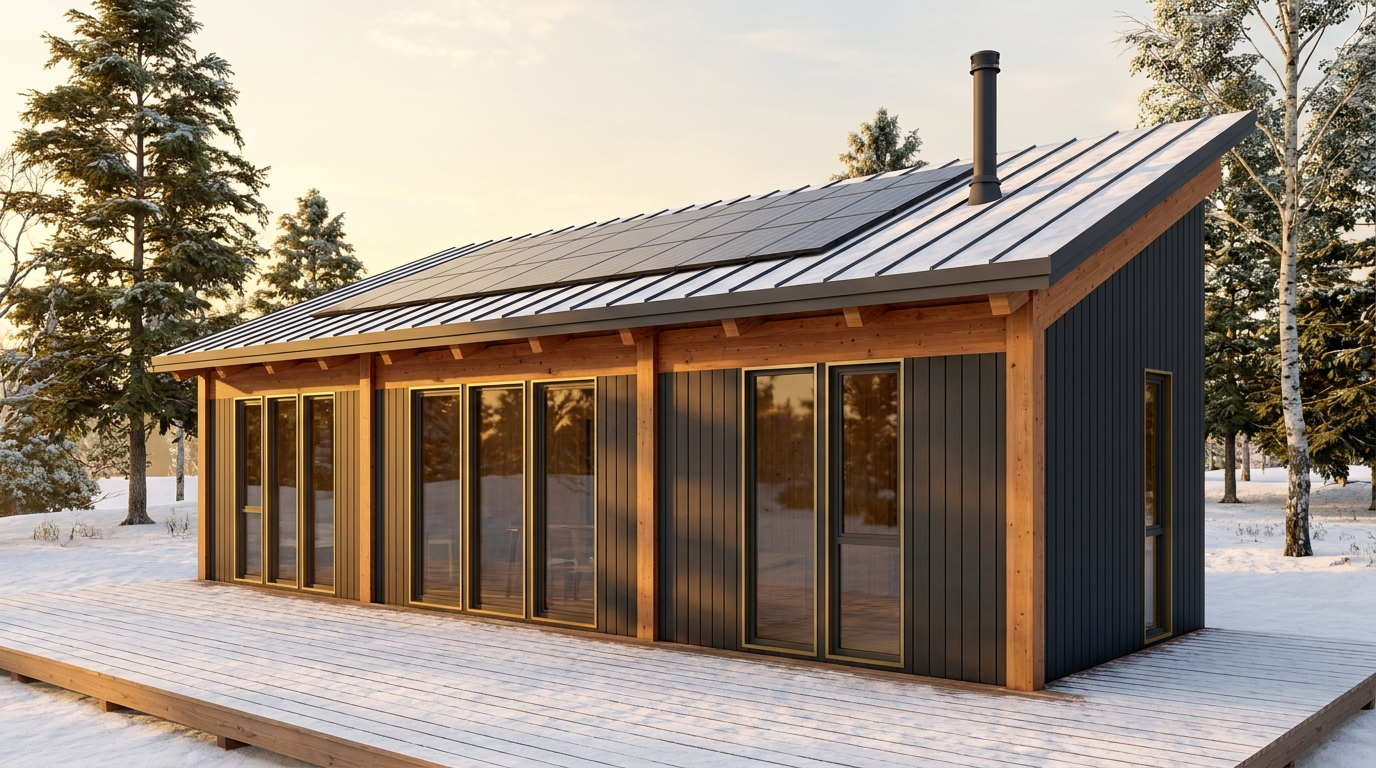 東の小屋 外観 — AI render based on BIM specs