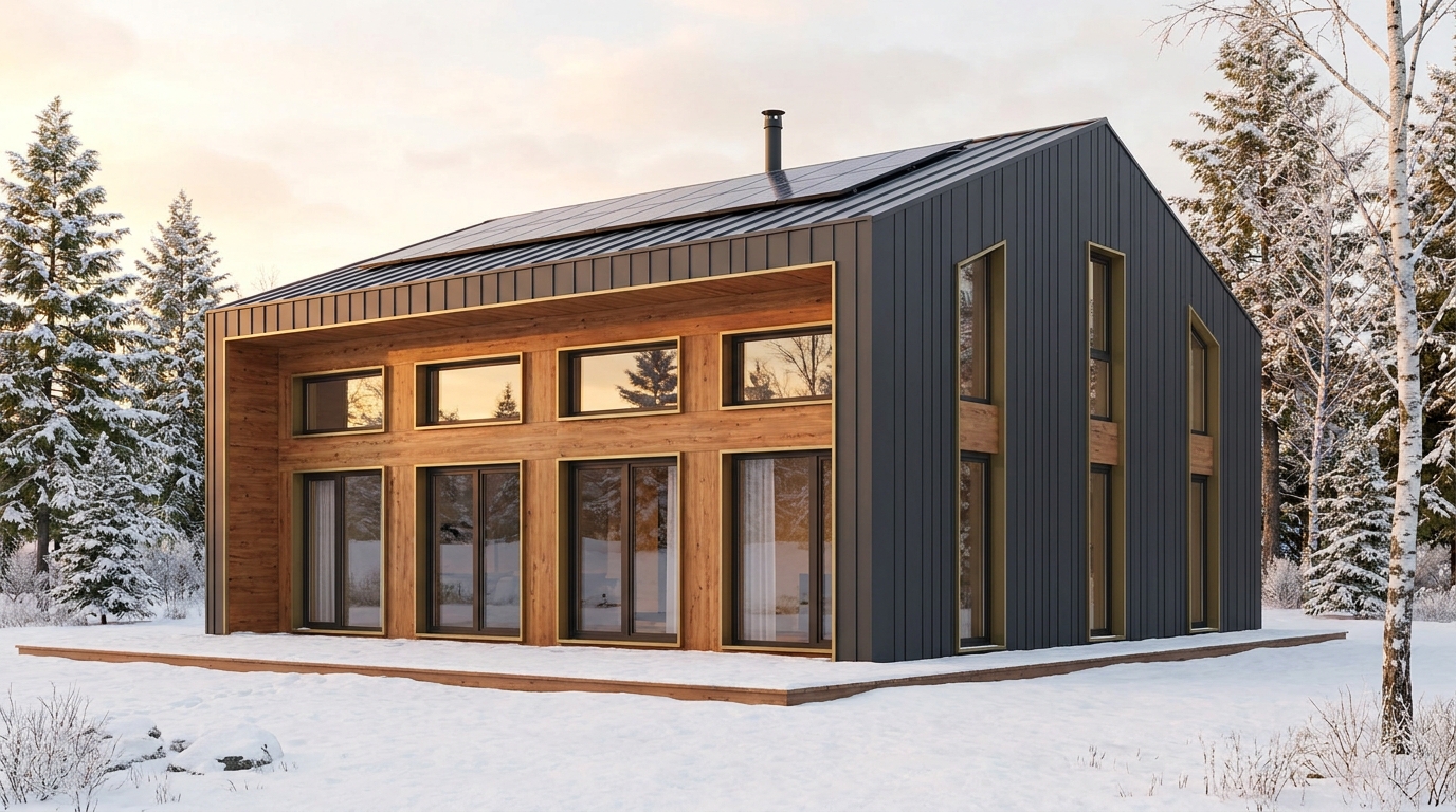 霧の庵 外観 — AI render based on BIM specs