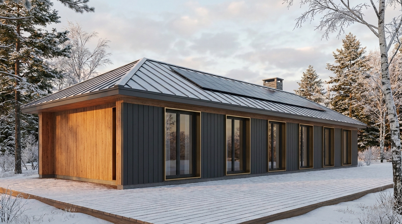 雪の巣 外観 — AI render based on BIM specs