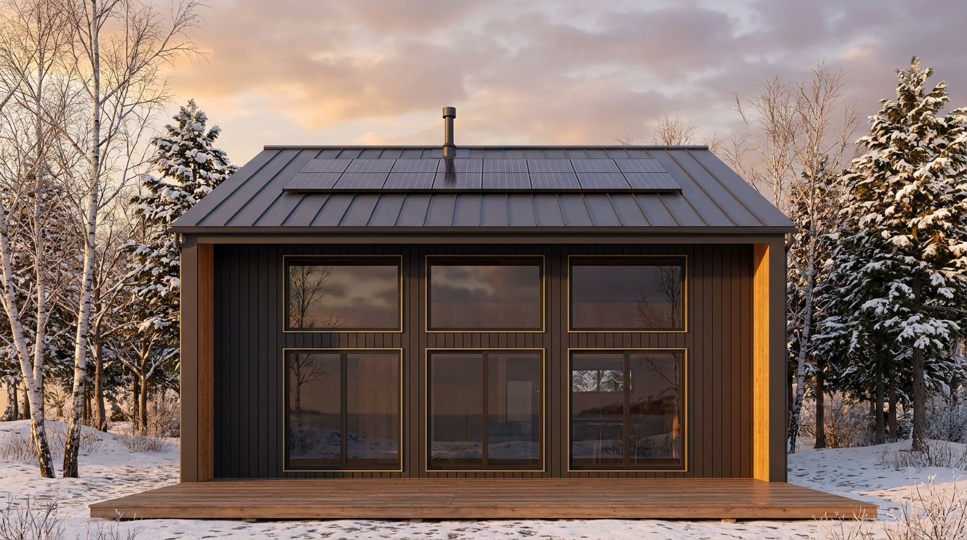 北の庵 外観 — AI render based on BIM specs