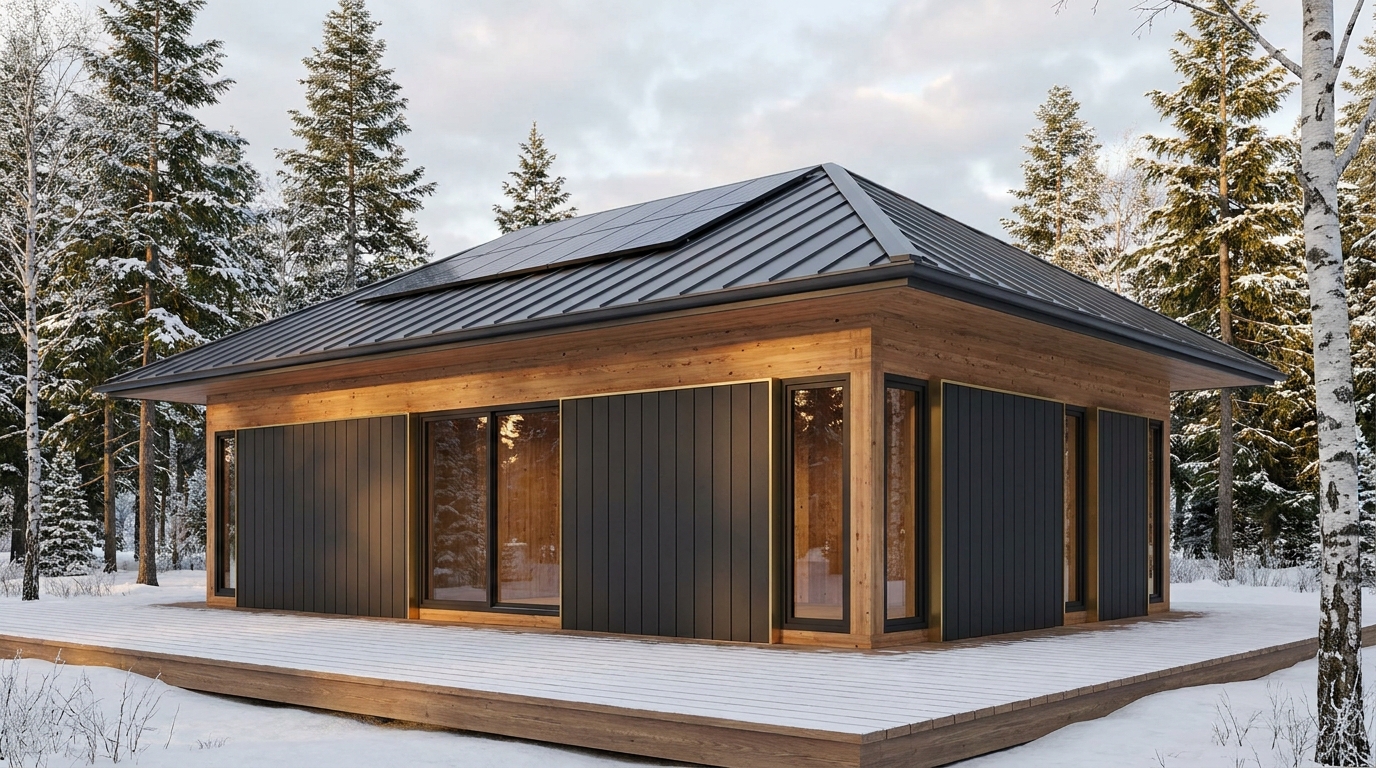 雪の巣 外観 — AI render based on BIM specs