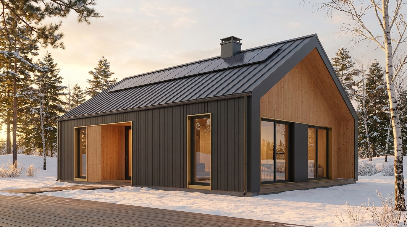 霜の庵 外観 — AI render based on BIM specs